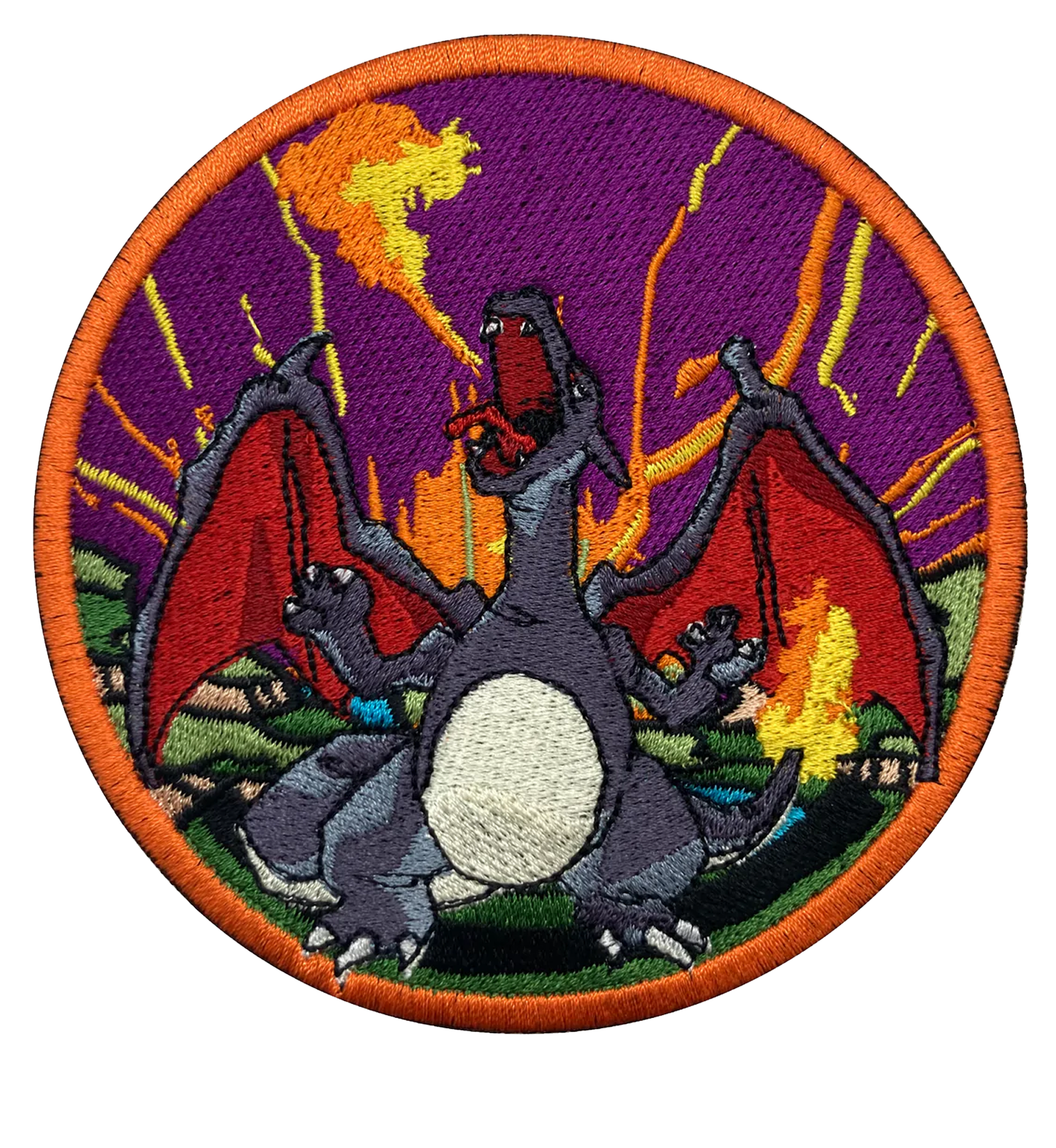 Mega Charizard Y - Iron on patch - Shiny Metallic Embroidered. Pokemon  patch.